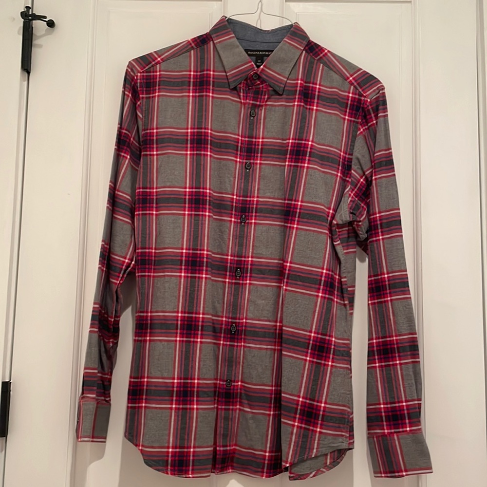 Banana Republic lightweight-flannel, plaid button down shirt.
